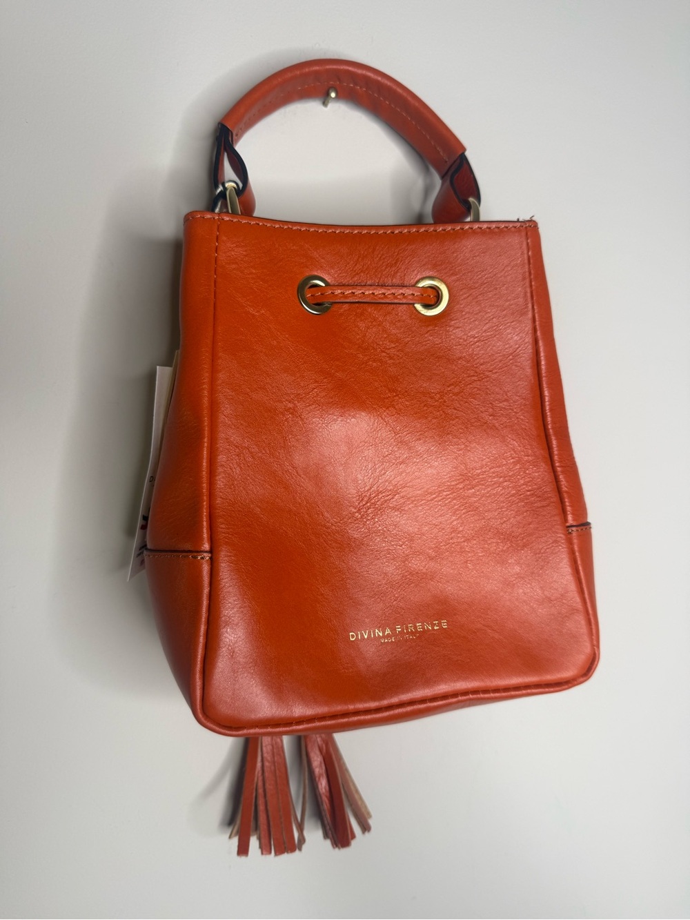 Divina Firenze orange Italian leather bucket bag